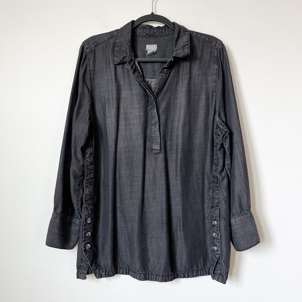 Chico's Popover Tunic Top Washed Black Womens XL Lagenlook Minimalist